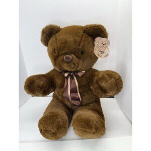 Cuddle WItt Teddy Bear Plush With Bow Stuffed Animal Dark Brown Tan Sitting 24”